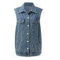 thumbnail image 5 of AOMPMSDX Women's Outerwear Vests Woman Denim Vest Fashion Medium Long Coat Turn Down Collar Coat Sleeveless Denim Jacket M Blue, 5 of 9