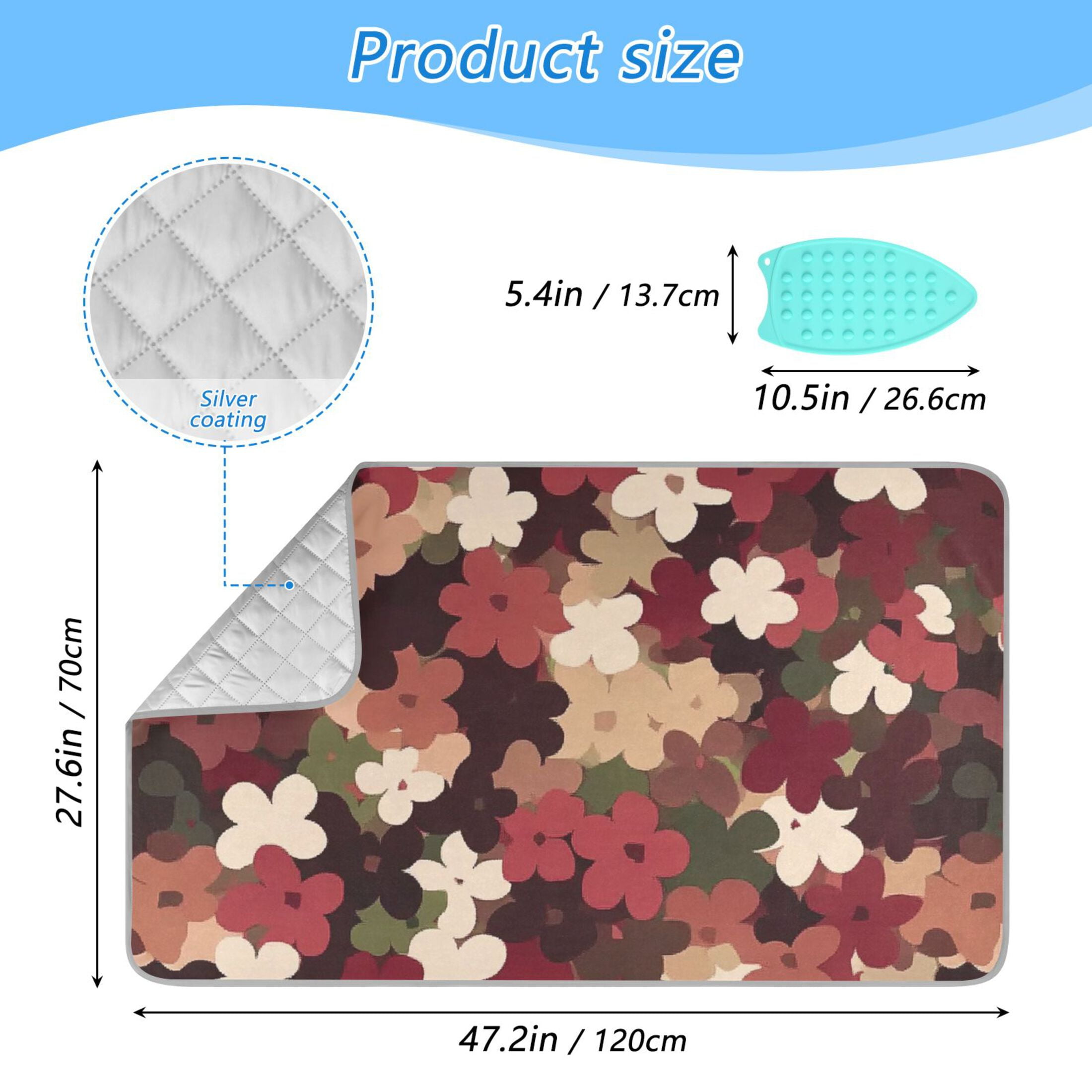 Brown and Colorful Flowers Ironing Mat Blanket for Table Top Travel Portable Ironing Board Pad 47.2x27.6 Inch