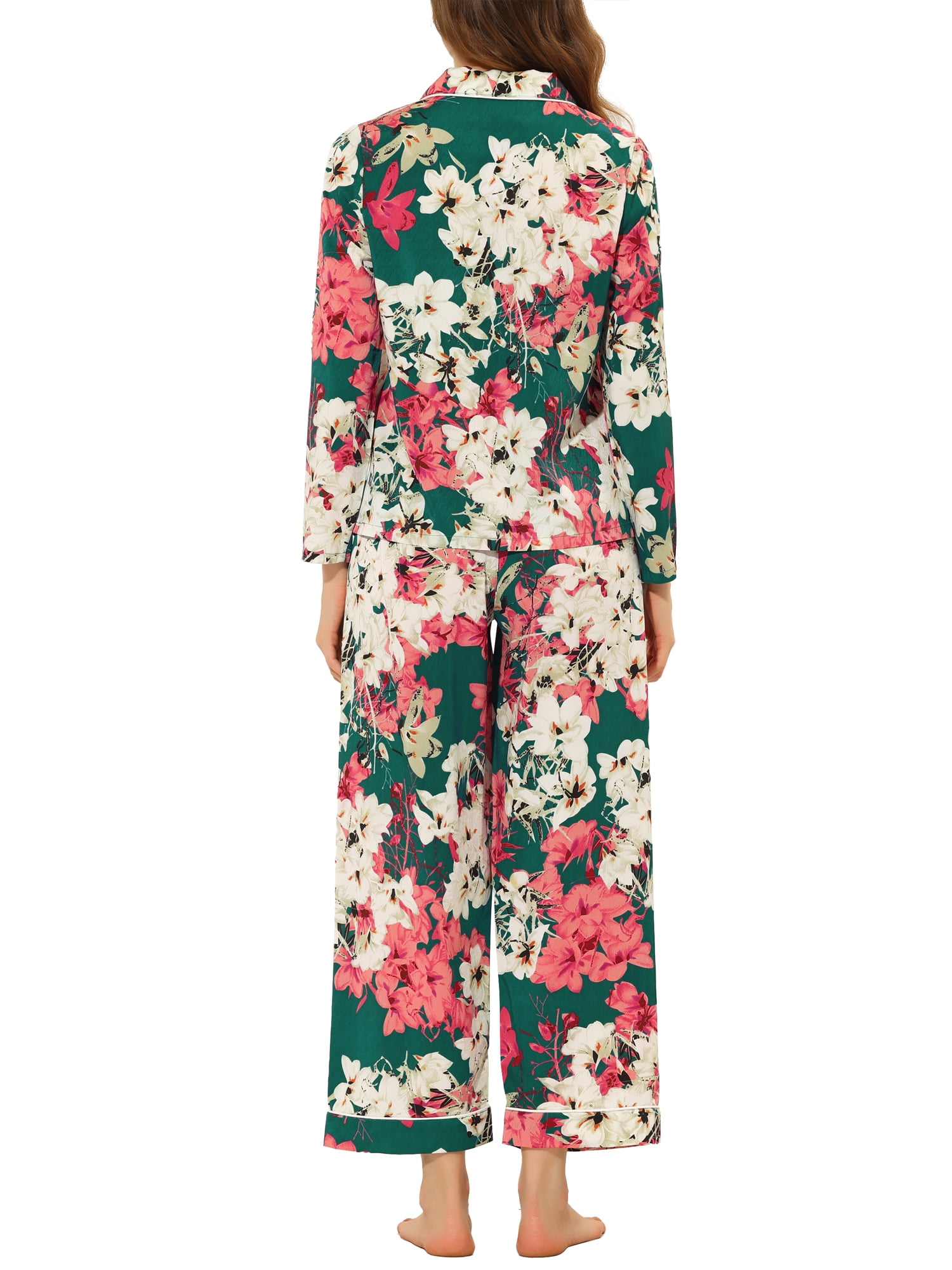 Unique Bargains Women's Pajama Sleep Shirt Nightwear Sleepwear Lounge Satin Pj Sets