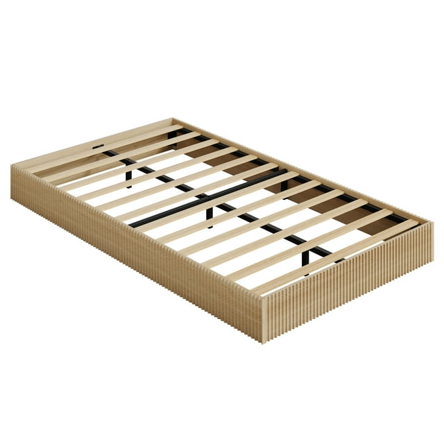 Wood Platform Bed with Fluted Design, Low Profile BedFrame, Minimalist Bed Base with Noise-Free, Easy Assembly, No Box Spring Needed
