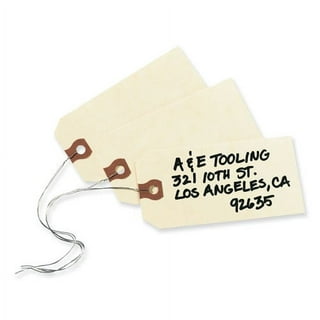 Manila Shipping Tags with Wire #1-2 3/4” x 1 3/8” - Box of 100 Paper Tags  with Wire Ties Attached and Reinforced Hole, Small Pre-Wired Shipping Tags
