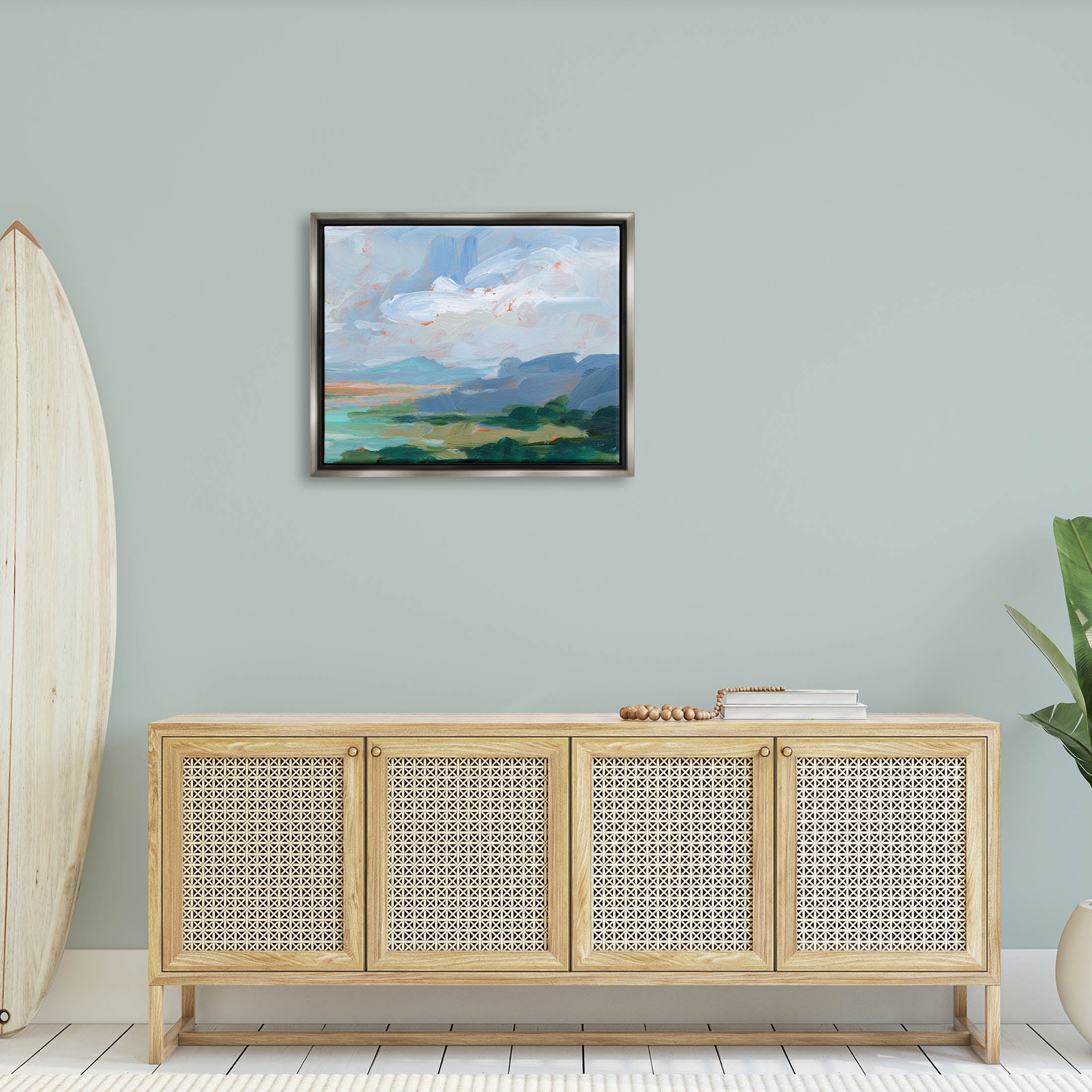 Ocean Cliffs Abstract Landscape Landscape Painting Luster Gray Framed Art Print Wall Art