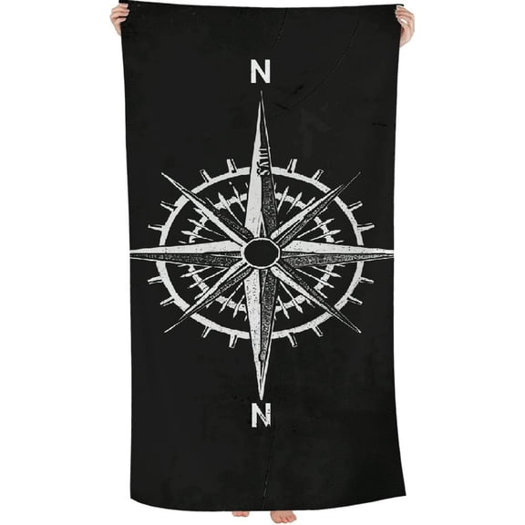 PHYHOO Compass Pattern Microfiber Beach Towel, Nautical Compass Large Oversized Beach Towel Lightweight Quick Dry Soft Absorbent Bath Towel, Sand Free Towel for Swimming Travel Sports 30x60in