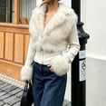 thumbnail image 5 of Women's Faux Fur Jackets Long Sleeve Collar Ribbed Knit Trimmed Coats Cropped Zip Up Streetwear Chic Night Out Clothes, 5 of 5
