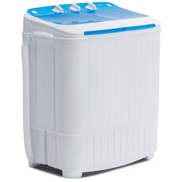 TABU Machine à Laver Portable 16,5lbs, Combo Électrique à Double Cuve Lavage&Essorage, Laveuse Semi-Automatique, Blanc&Bleu