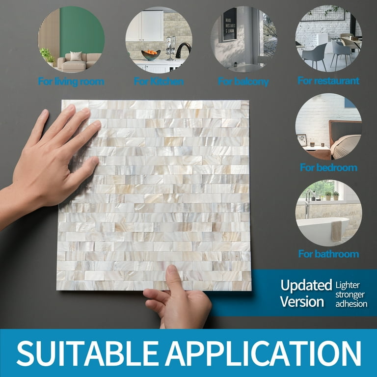 Art3d Rectangle White Seamless 12 in. x 12 in. Mother of Peral Tile (6-Pack) Art3d Rectangle White Seamless 12 in. x 12 in. Mother of Peral Tile (6-Pack)