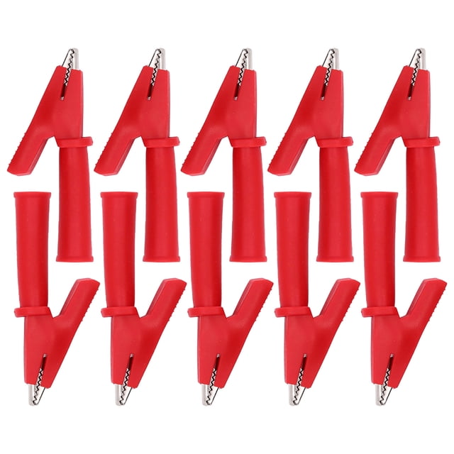 Pinzas de cocodrilo de batería, Pinzas de cocodrilo de Prueba sin pelar, 10 Piezas, Pinzas de cocodrilo de Plomo de Prueba, Pinzas de multímetro de Seguridad con Aislamiento de PVC de latón(Rojo)