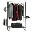 thumbnail image 2 of IRIS USA Clothes Rack with 3 Metal Shelves, Freestanding Clothing Racks for Hanging Clothes, Easy to Assemble, Metal Sturdy Garment and Accessories Rack, Small Space Storage Solution, Black, 2 of 10