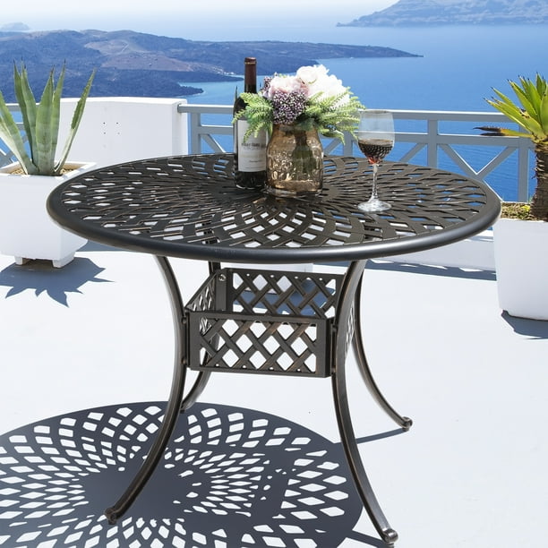 Nuu Garden 42 inch Patio Dining Table, Cast Aluminum Patio Table with