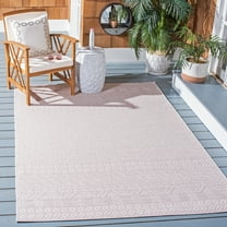 SAFAVIEH Courtyard Evander Geometric Indoor/Outdoor Area Rug, Ivory/Soft Pink, 6'7" x 6'7" Square