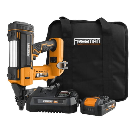 Freeman PE20V9040 20 Volt Cordless 18-Gauge 1-5/8" Narrow Crown Stapler Kit with Lithium Ion Battery, Charger, Bag, and Staples (200 Count) – 1300 Shots per Charge