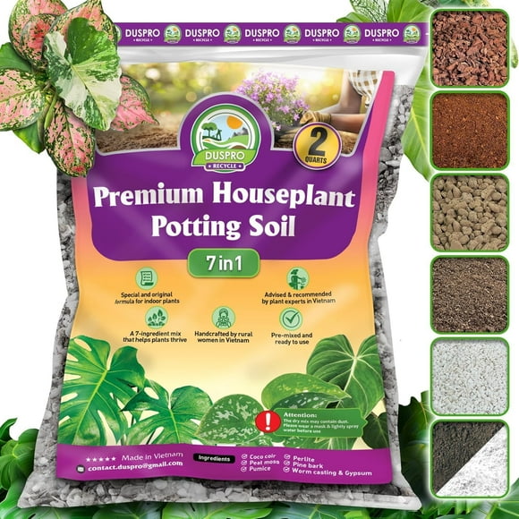 shiyou-DUSPRO Recycle Pre-Mixed House Plant Soil Aroid Potting Mix 7-in-1 with Coco Coir, Peat Moss, Perlite, Worm Casting, Pumice, Pine Bark & Gypsum, Tropical Potting Mix for Indoor Plants, Herbs 2