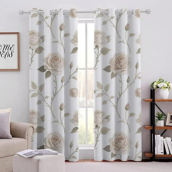 Floral Blackout Curtains For Bedroom And Living Room, Rose Floral Darkening Curtains, Vintage Plants Drapes, Grommet Thermal Insulated Room Darkening Drapes 53"W x 96"L (Pack of 2)