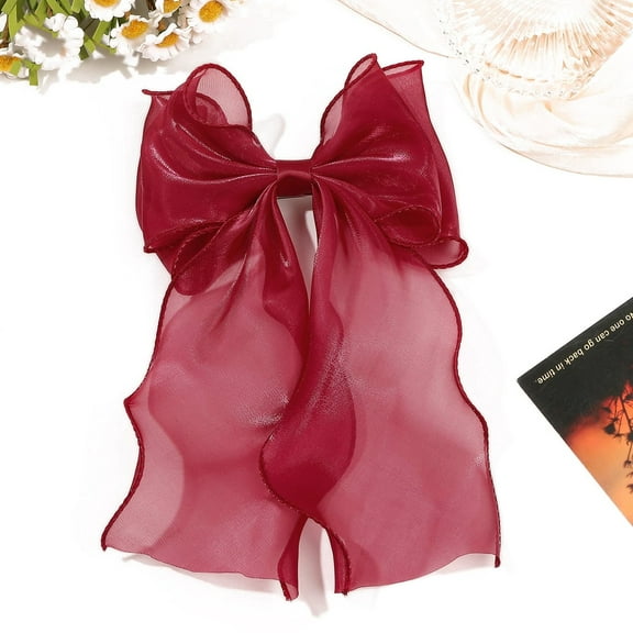 1Pc Cloth Long Bowknot Hair Barrettes Hair Accessories for Women Dark Red 290x165mm