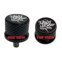 Skull Rose Large Knurled Aluminum Rear 1/4-20 Black Seat Bolt Fits Harley Davidson 1996-2024 . Custom Made In the USA