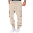thumbnail image 2 of Baqcunre Mens High Street Leisure Loose Sports Running Solid Color Lace Up Cargo Pants Sweater Pants Pocket Trousers Sweatpants,L,Cargo Pants For Men,Men'S Pants,Mens Sweatpants,Mens Clothes,,Beige, 2 of 6
