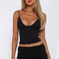thumbnail image 4 of JGGSPWM Women Spaghetti Straps Ruched Deep V Neck Sleeveless Double Lined Slim Fitted Crop Top Tank Tops Black L, 4 of 8