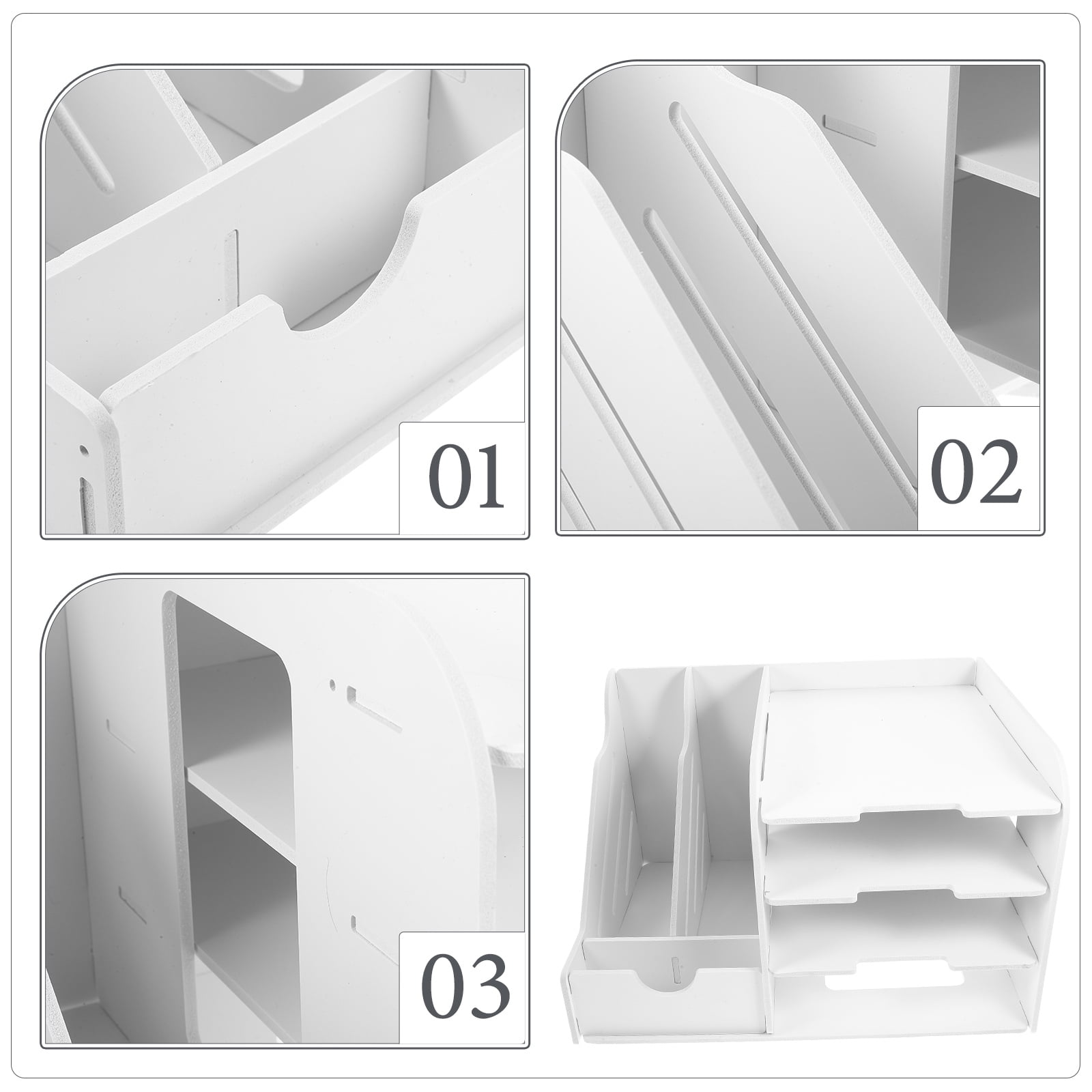 TEHAUX 1Pcs File Organizing Shelf Simple Design White Wood Plastic Composite Desk Paper Organizer for Office Supplies