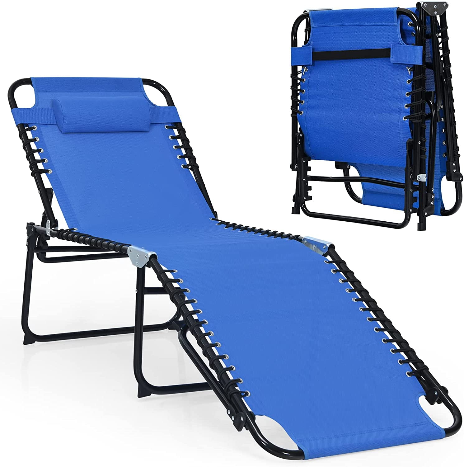 Lounge Chairs for Outside, Folding Chaise Lounge W/Removable Headrest