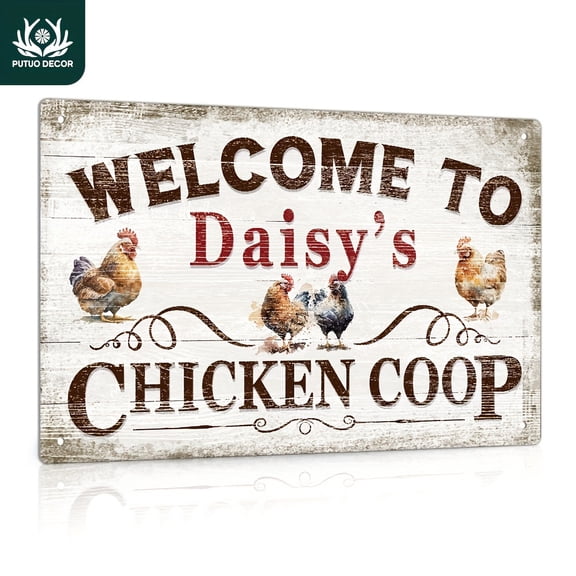 Vintage Personalized Metal Tin Sign - Customizable Welcome to Chicken Coop Plaque, Wall Decor for Home, Farmhouse, Henhouse, Pheasantry - Multipurpose Wall Hanging, English Text Christmas Decorations
