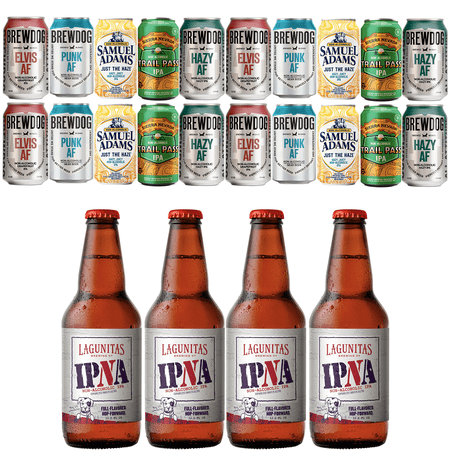Ultimate Non-Alcoholic IPA Beer Sampler 24 Pack – Includes Brewdog, Sam Adams, Sierra Nevada, and Lagunitas – Premium Alcohol-Free IPAs for Every Taste