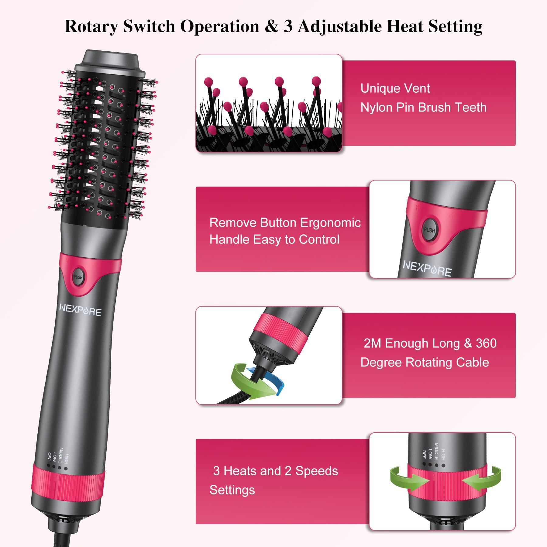 NEXPURE Hair Dryer Brush Set, 1" 5 in 1 Hot Air Brush, Drying, Volumizer Hair Styling Tools, Gray
