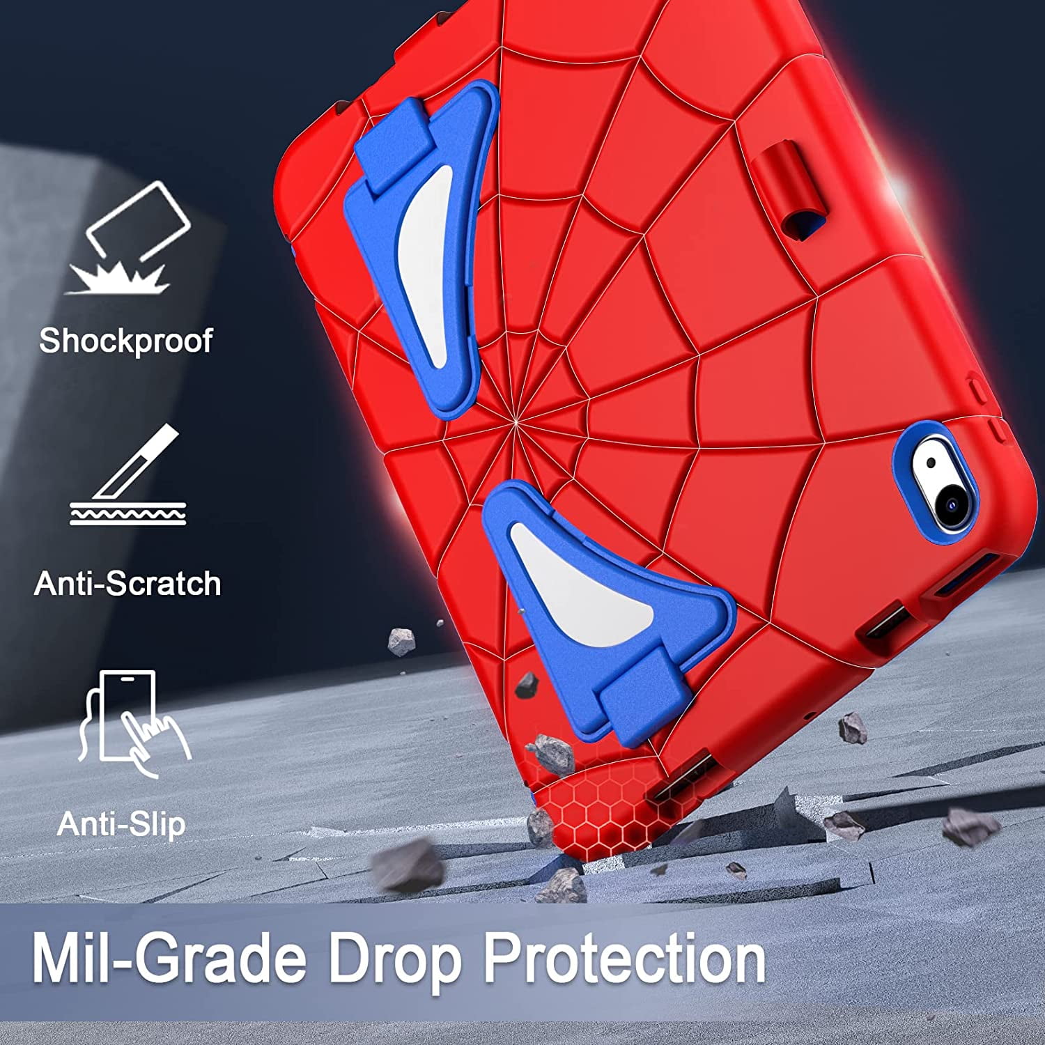 REQO iPad 10th Generation Case 2022, Kids Friendly iPad 10.9 Case with Kickstand Shoulder Strap Pencil Holder, Heavy Duty Protective Case for iPad 10th Generation 2022 Release, Red Royal Blue