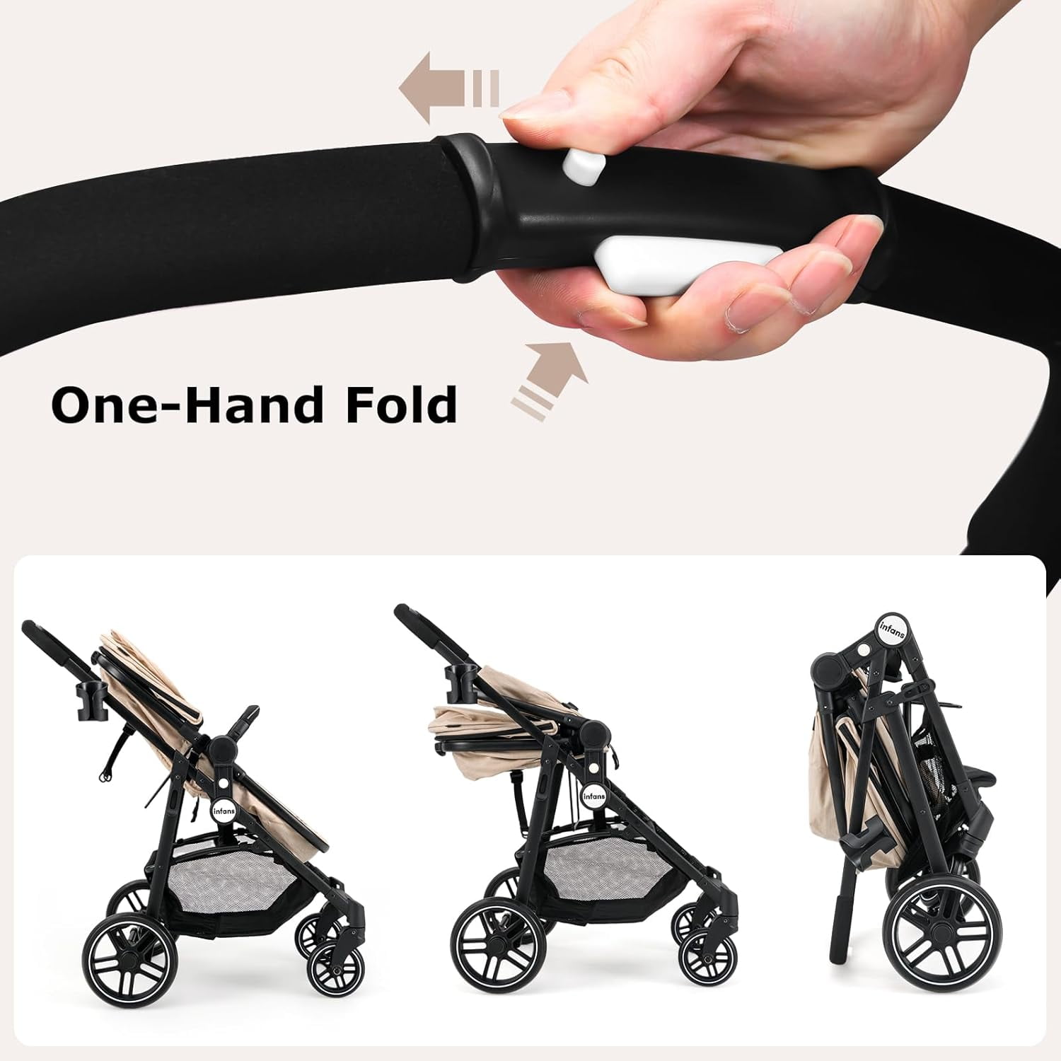 INFANS 2 in 1 Baby Stroller, High Landscape Infant Stroller, Foldable Pushchair with Adjustable Canopy, Cup Holder, Storage Basket, Suspension Wheels