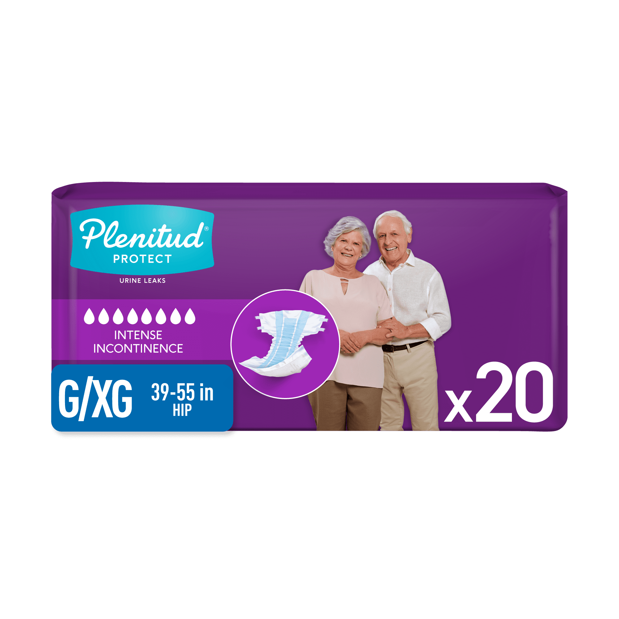 Plenitud Protect Unisex Incontinence Adult Diapers with Odor Control, Large / X Large, 20 Count