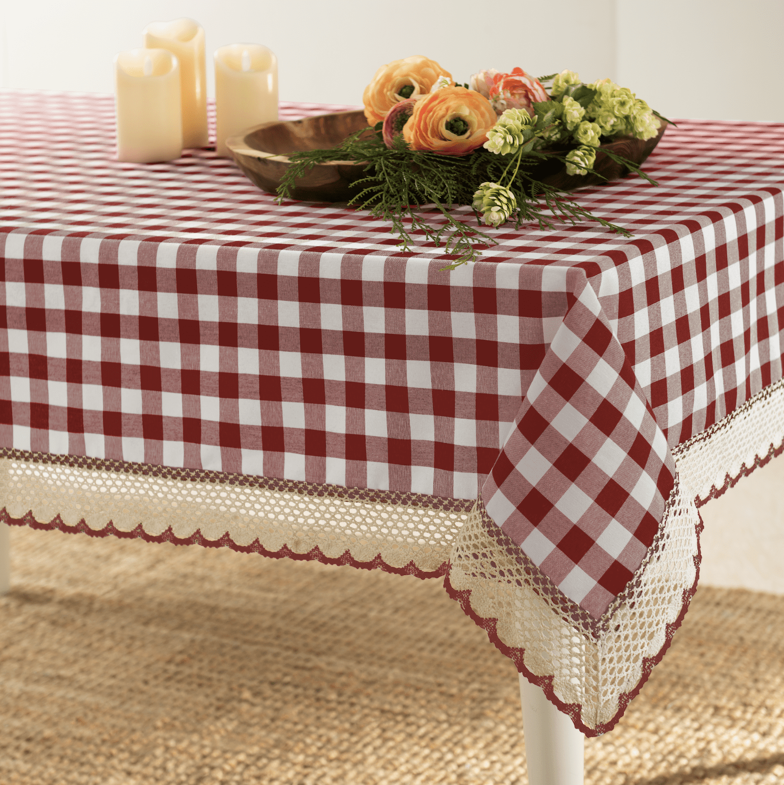 Farmhouse Christmas Red Plaid Truck W/Red Buffalo Trim Table Runner 13in X 68in 