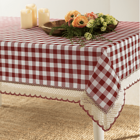 

Country Farmhouse Plaid Buffalo Check Stain & Spill Proof Fabric Tablecloths - Country Burgundy 6-8 Chairs