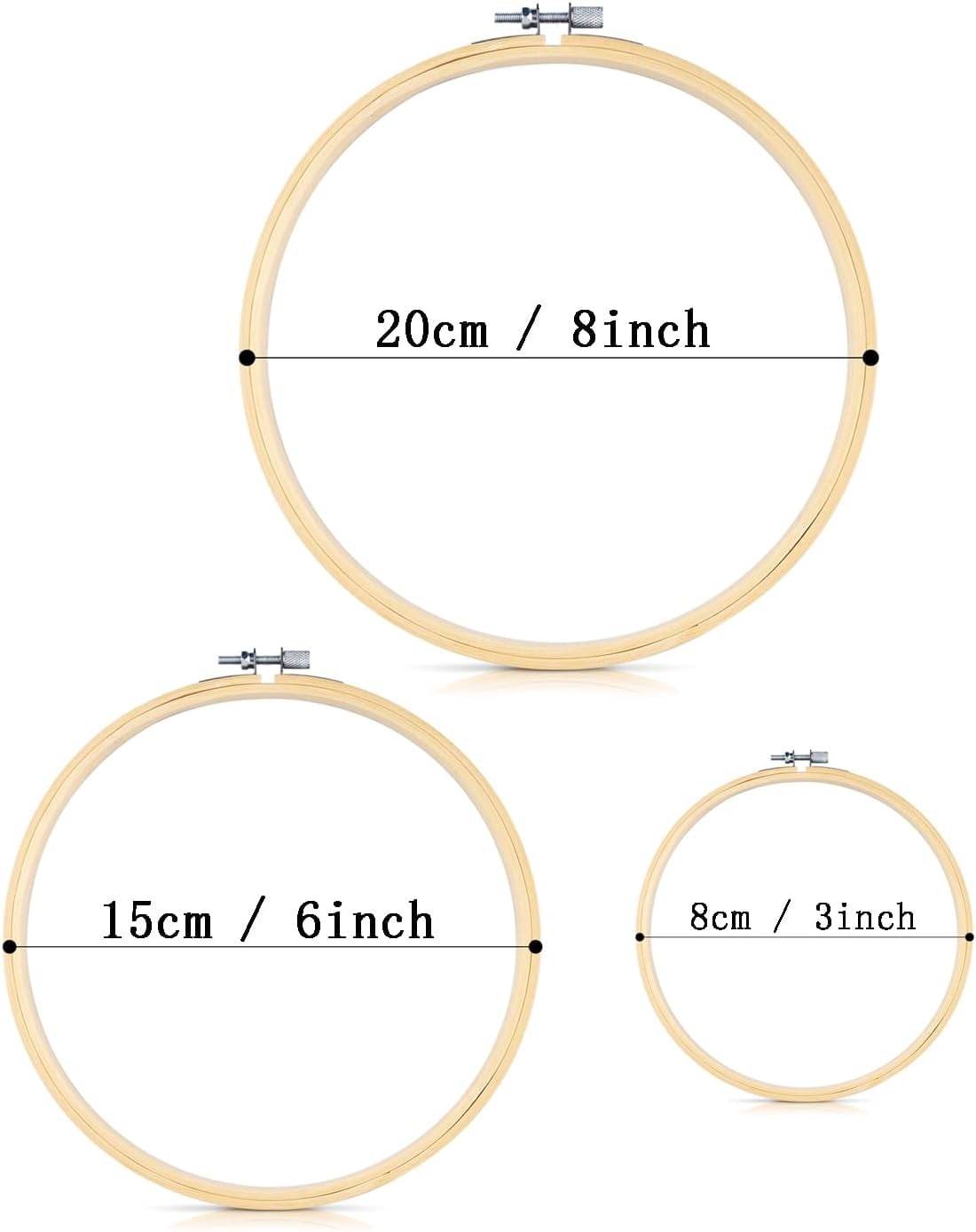 Wood Embroidery Hoop Stand, with 3pcs Embroidery Hoops (3inch + 6inch + 8inch), Adjustable Rotated Wooden Embroidery Hoop Holder for Cross Stitch and Embroidery Projects