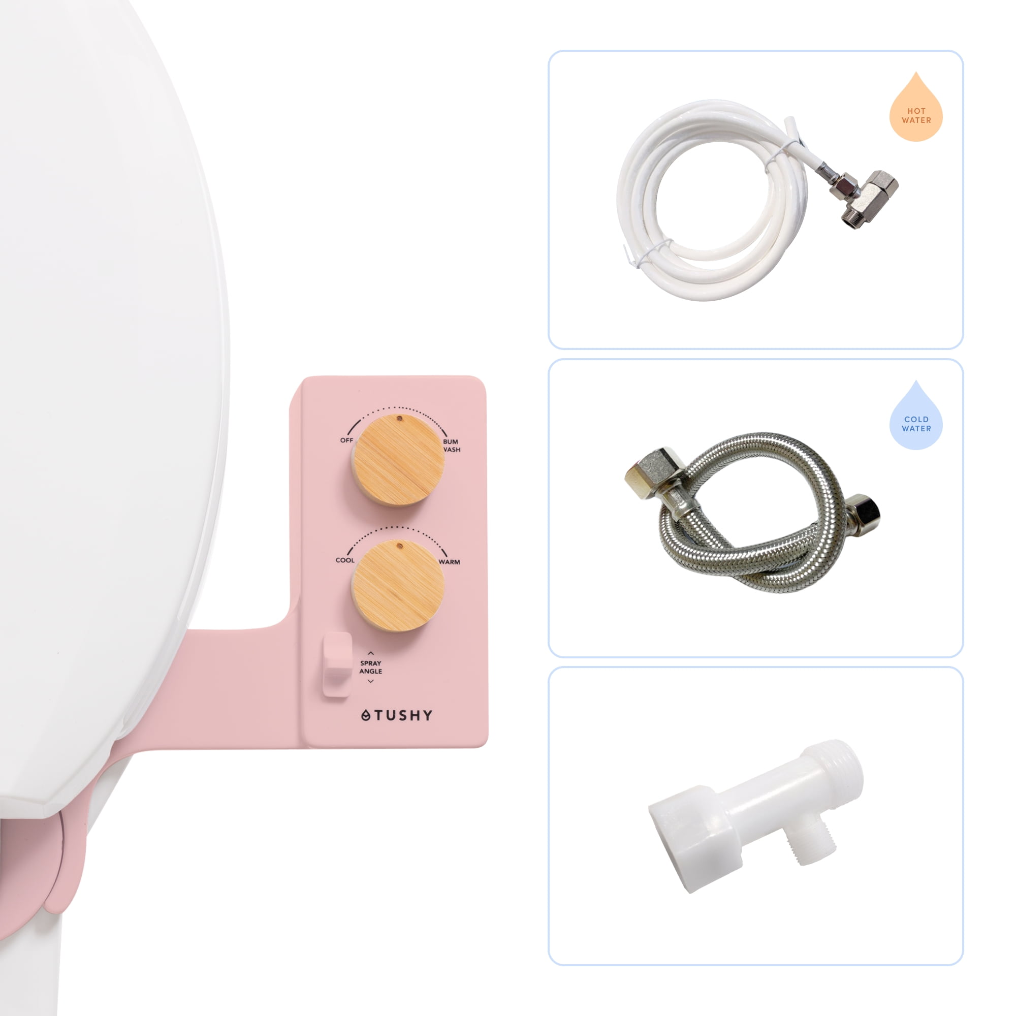 Open Box TUSHY Spa Self-Cleaning Warm Water Bidet Attachment, Adjustable Nozzle Angle, Pressure Control, Easy DIY Home Install, Requires Sink Access for Temperature Control, Pink