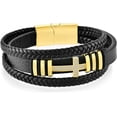 thumbnail image 6 of Cross Leather Bracelet for Men Women 316L Stainless Steel with 18K Gold Plated Christ Jesus Crucifix Handmade Bracelet,7.5/8/9 Inches, 6 of 7