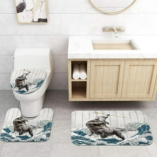  Funny Kids Bathroom Rug, Cool Cat Riding Cute Dinosaur