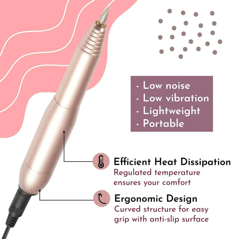 Electric Nail Drill Machine for Professional, Portable Acrylic File Set  with Sanding Bands Bits, Rose Gold
