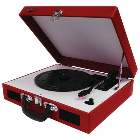 JENSEN JTA-410-R Portable 3-Speed Stereo Turntables with Built-in Speakers