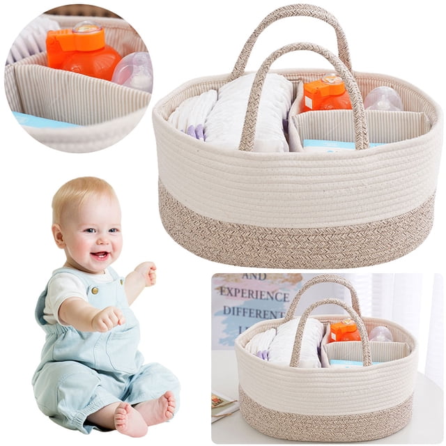 Baby Diaper Caddy Organizer Travel Casket (L Beige) Blanco