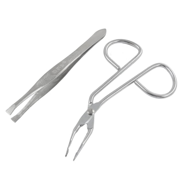 Silver Tone Flat Tip Tweezers Eyebrow Scissors Beauty Tool Set