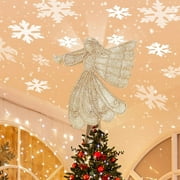 LOVECOM Christmas Tree Topper, Angel Christmas Tree Topper Lighted with Rotating Snowflake Led Projector, Christmas Tree Angel Topper Lighted for Christmas Tree Decorations, Gold