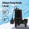 thumbnail image 2 of 1.75HP Submersible Water Sump Pump, Cast Iron Pump Sump With Automatic Tethered Float Switch,7272GPH Heavy Duty Sewage Sump Pump for Basement, Pool, Residential Sewage, Black, 2 of 7