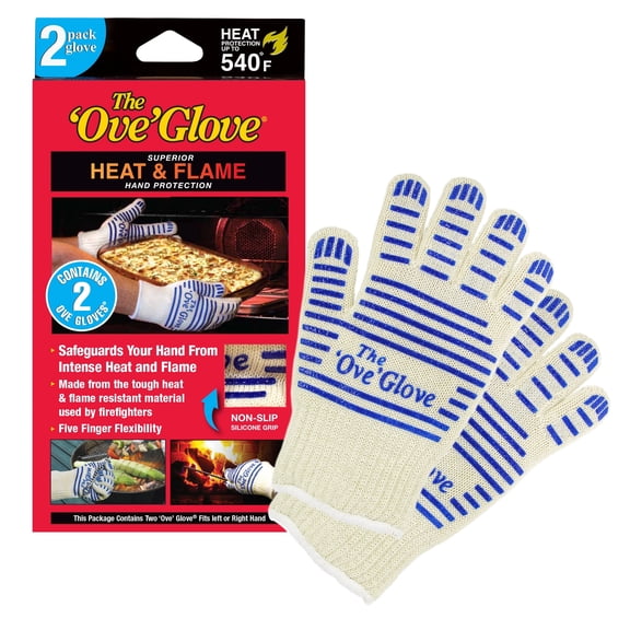 The 'Ove' Glove 2-Pack - Superior Hand Protection from Heat and Flame - yellow with blue silicon stripes