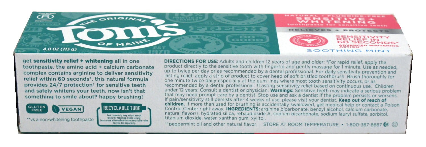 Toms Nat Toothpaste Sensitive + Whitening Soothing Mint 4oz (Pack of 3)