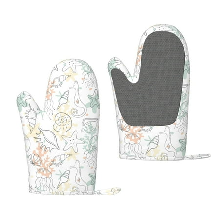 

Zeuib Sea Animals Print Oven Mitts Oven Gloves with Non-Slip Silicone Heat and Slip Resistant Cooking Mitt Set for Cooking and Baking (2 Count)