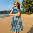 thumbnail image 4 of Honeii Colorful Flowers Print Women’s Short Sleeve Dress, Comfortable Casual Dress, Soft Polyester Spandex Blend, Stylish Everyday Wear for Summer, Perfect for Travel and Vacation, 4 of 6