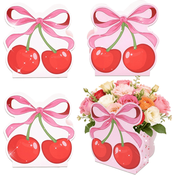 Sweet Cherry Bow Table Centerpieces - Romantic Pink Decor for Birthday Parties, Bridal Showers & Afternoon Tea