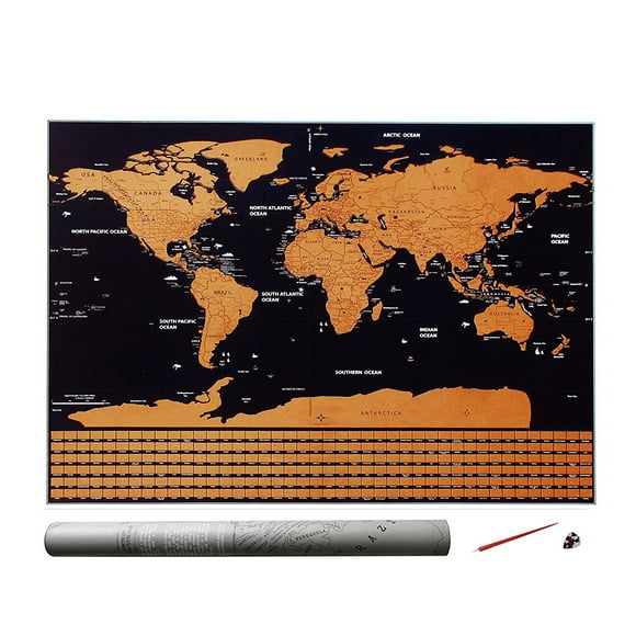Scratch off World Map With Golden Coating map postable map Dark Creative Decoration Present