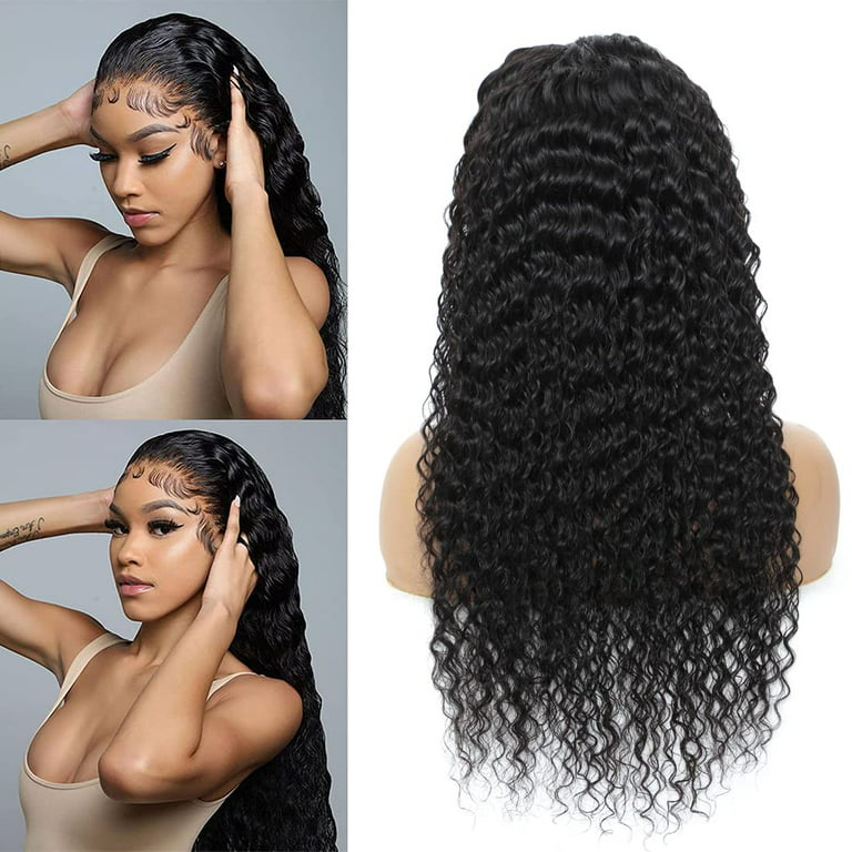 Deep Wave Lace Front Wigs Human Hair Wigs for Black Women Brazilian Lace  Frontal Wigs Human Hair Pre Plucked with Baby Hair Natural Color (22-Inch,  Natural Color) 