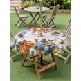 thumbnail image 3 of Outdoor Tablecloth with Umbrella Hole and Zipper, Fall Thanksgiving Round Table Cloth 54 Inch Waterproof Tablecloth, Orange Blue Pumpkin Eucalyptus Sunflower Picnic Table Cover for Patio Camping, 3 of 7