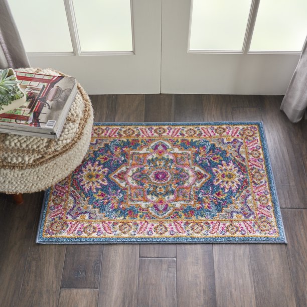 Nourison Passion Persian Center Medallion Teal Multicolor Area Rug